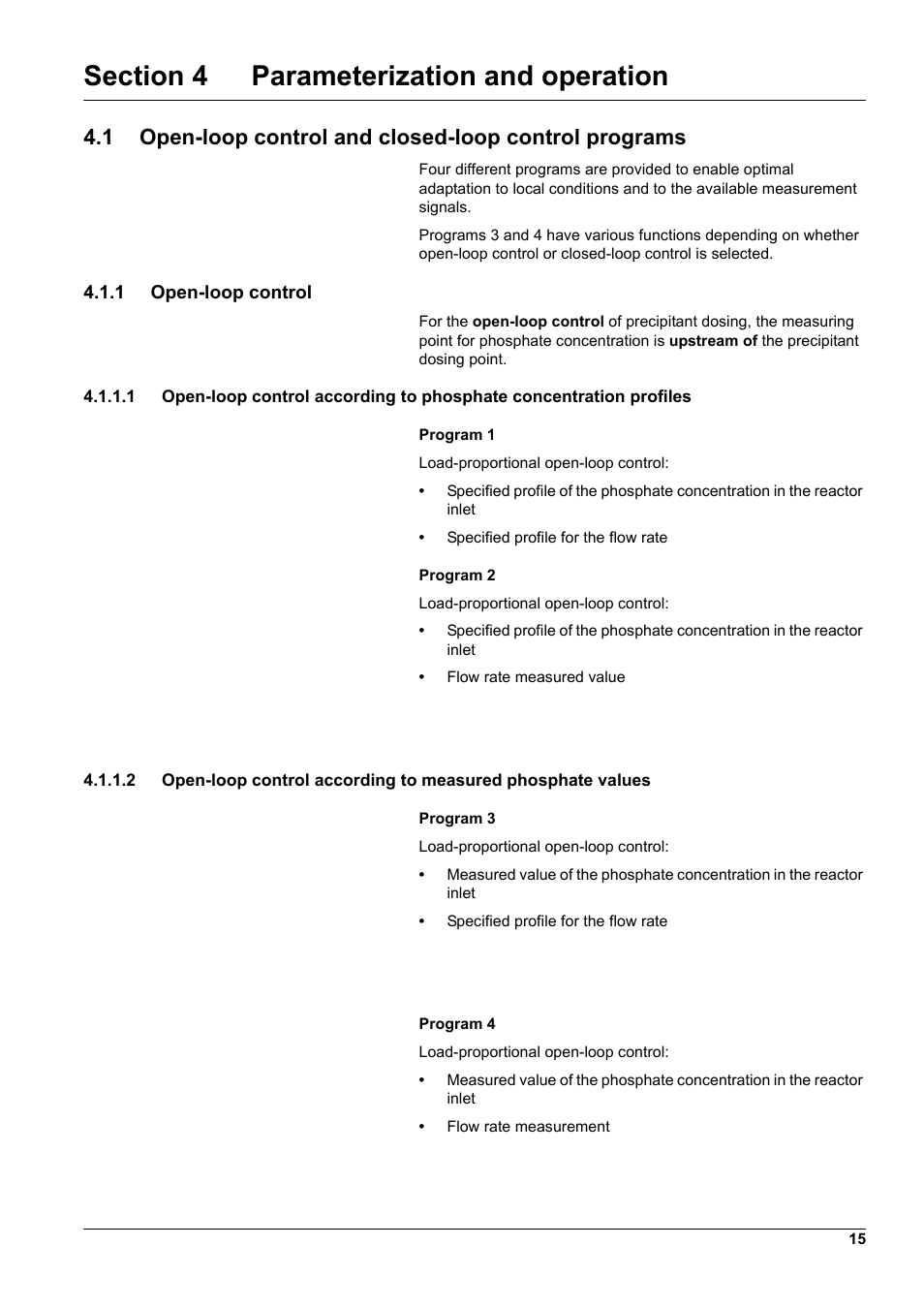Section 4 parameterization and operation, 1 open-loop control | Hach-Lange WTOS P-RTC User Manual | Page 15 / 48