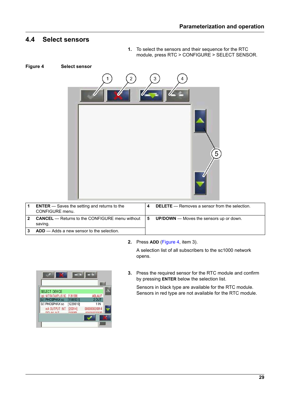 4 select sensors, Parameterization and operation | Hach-Lange WTOS P-RTC User Manual | Page 29 / 48