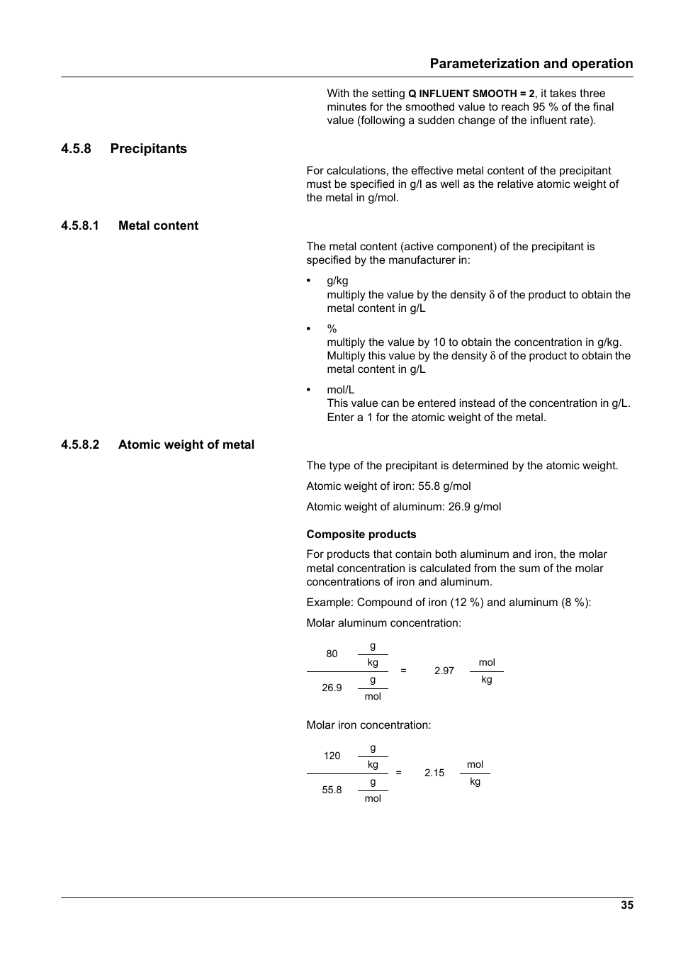 8 precipitants, 1 metal content, 2 atomic weight of metal | G/mol, Parameterization and operation | Hach-Lange WTOS P-RTC User Manual | Page 35 / 48
