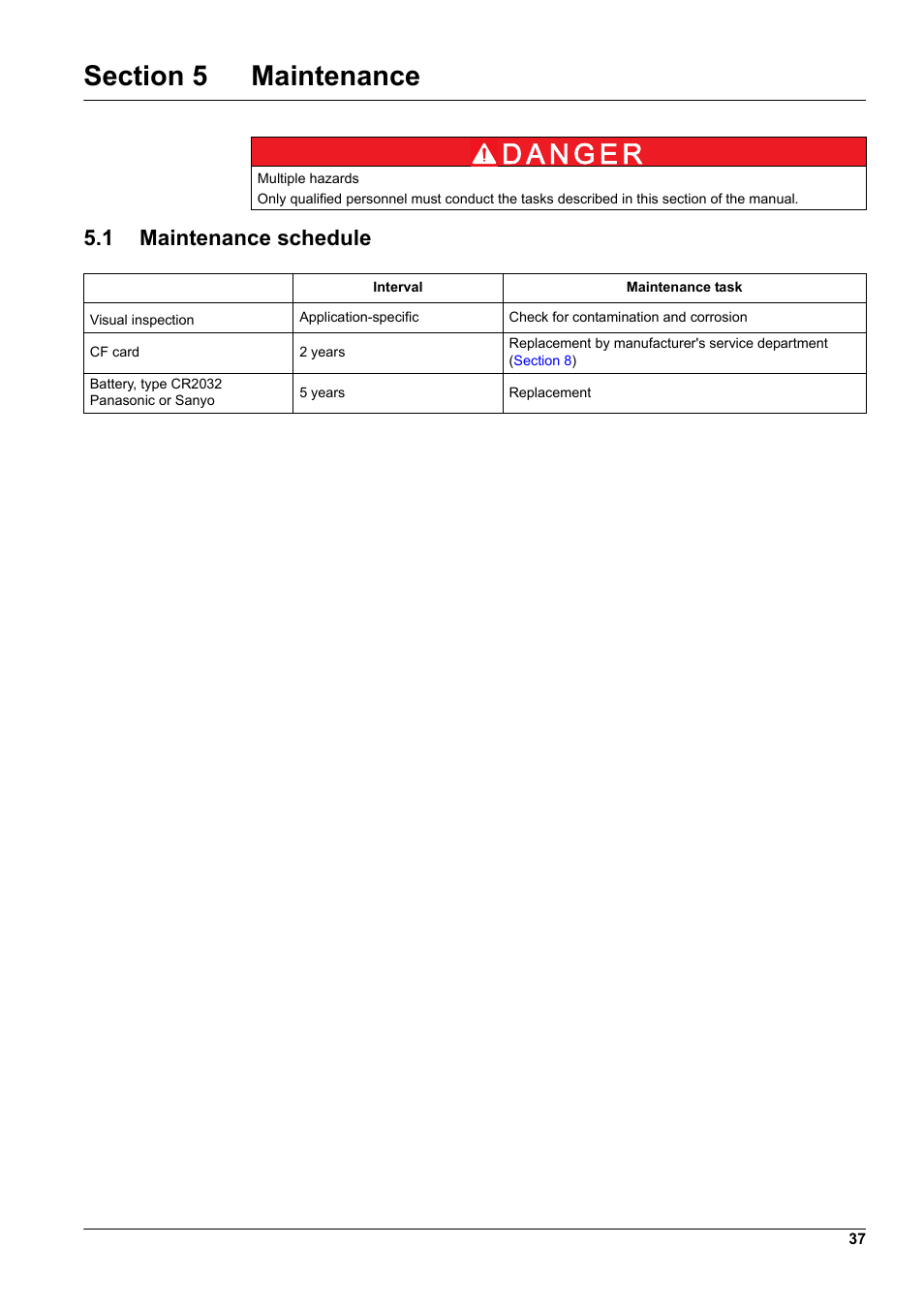 Section 5 maintenance, 1 maintenance schedule | Hach-Lange WTOS P-RTC User Manual | Page 37 / 48
