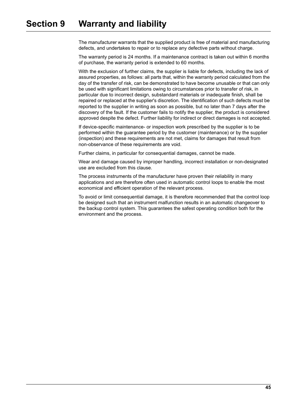 Section 9 warranty and liability | Hach-Lange WTOS P-RTC User Manual | Page 45 / 48