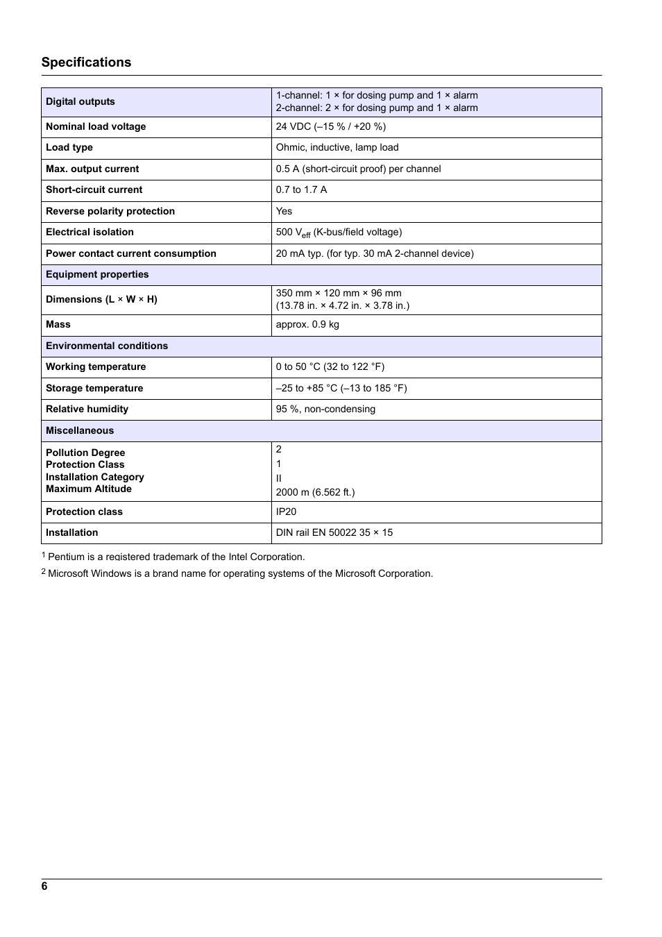 Specifications | Hach-Lange WTOS P-RTC User Manual | Page 6 / 48