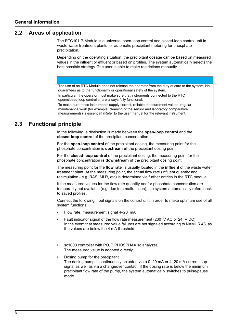 2 areas of application, 3 functional principle, 2 areas of application 2.3 functional principle | Hach-Lange WTOS P-RTC User Manual | Page 8 / 48