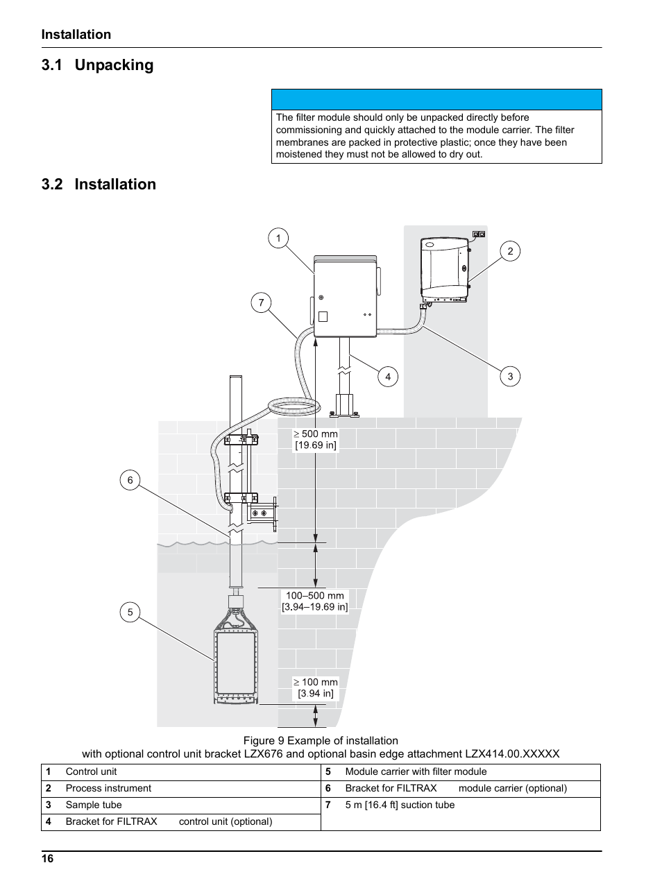 1 unpacking, 2 installation, 1 unpacking 3.2 installation | Hach-Lange FILTRAX eco User Manual | Page 16 / 54