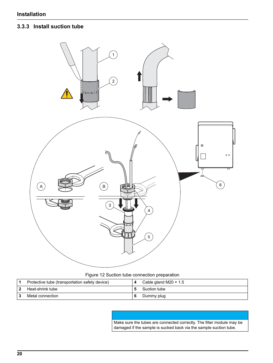 3 install suction tube, Installation 3.3.3 install suction tube | Hach-Lange FILTRAX eco User Manual | Page 20 / 54