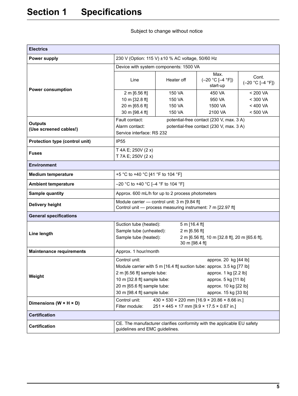 Section 1 specifications | Hach-Lange FILTRAX eco User Manual | Page 5 / 54