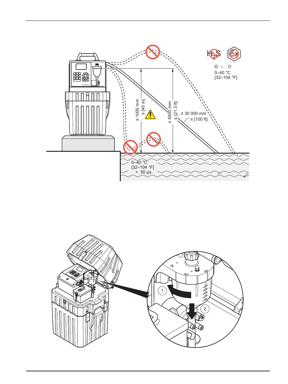 2 set the individual sample volumes, 1 plastic dosing vessel, Ex h | Installation | Hach-Lange BUHLER 1027, 1029, 2000 Portable Sampler User Manual | Page 21 / 56