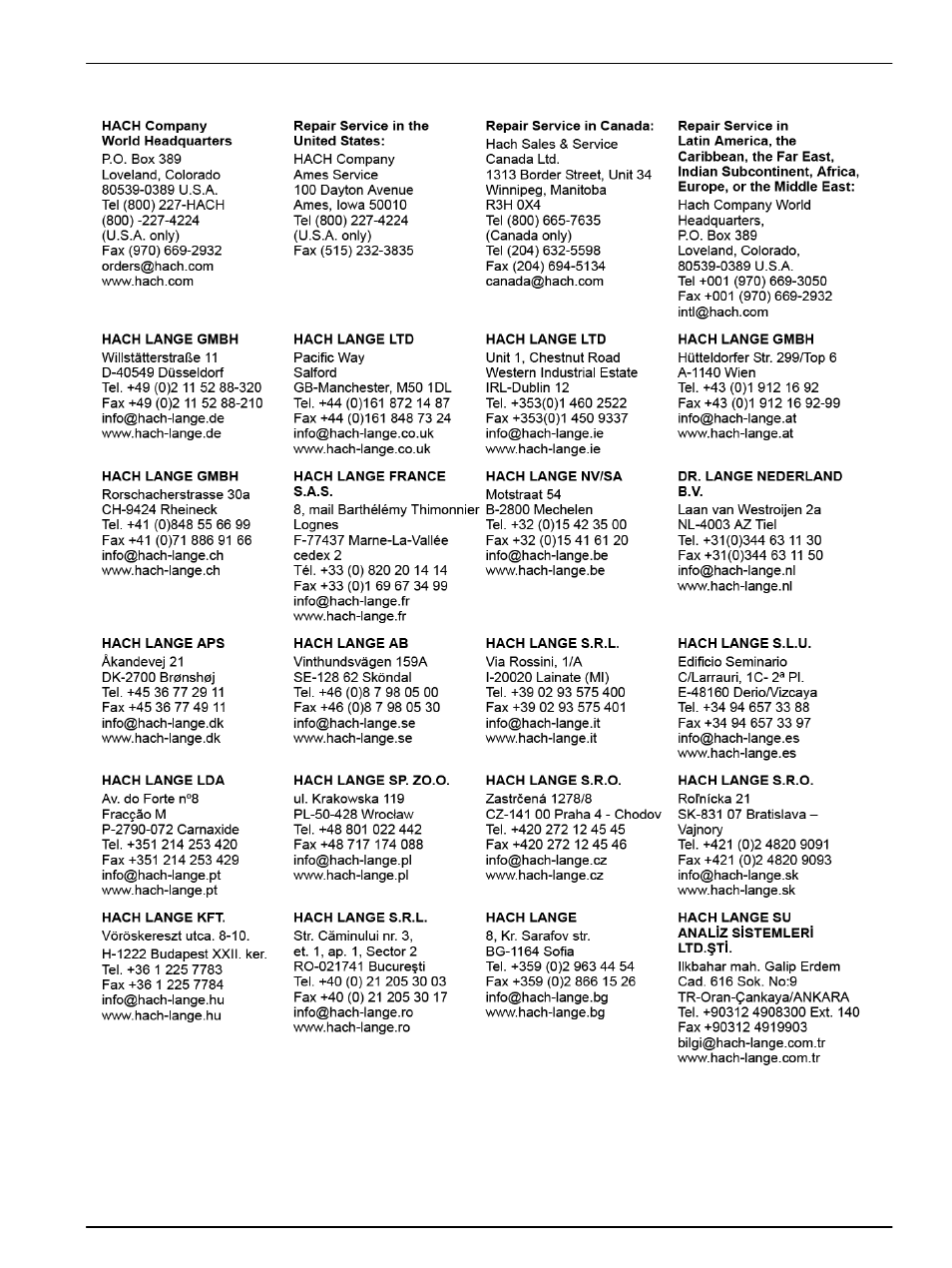 Section 8 contact information | Hach-Lange BUHLER 1027, 1029, 2000 Portable Sampler User Manual | Page 55 / 56