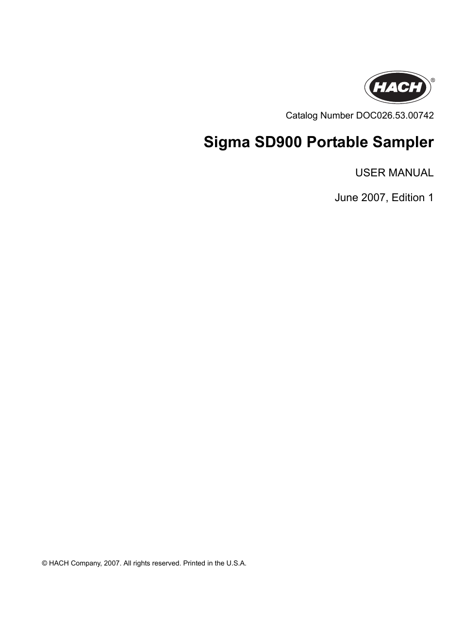 Hach-Lange Sigma SD900 Portable User Manual | 82 pages
