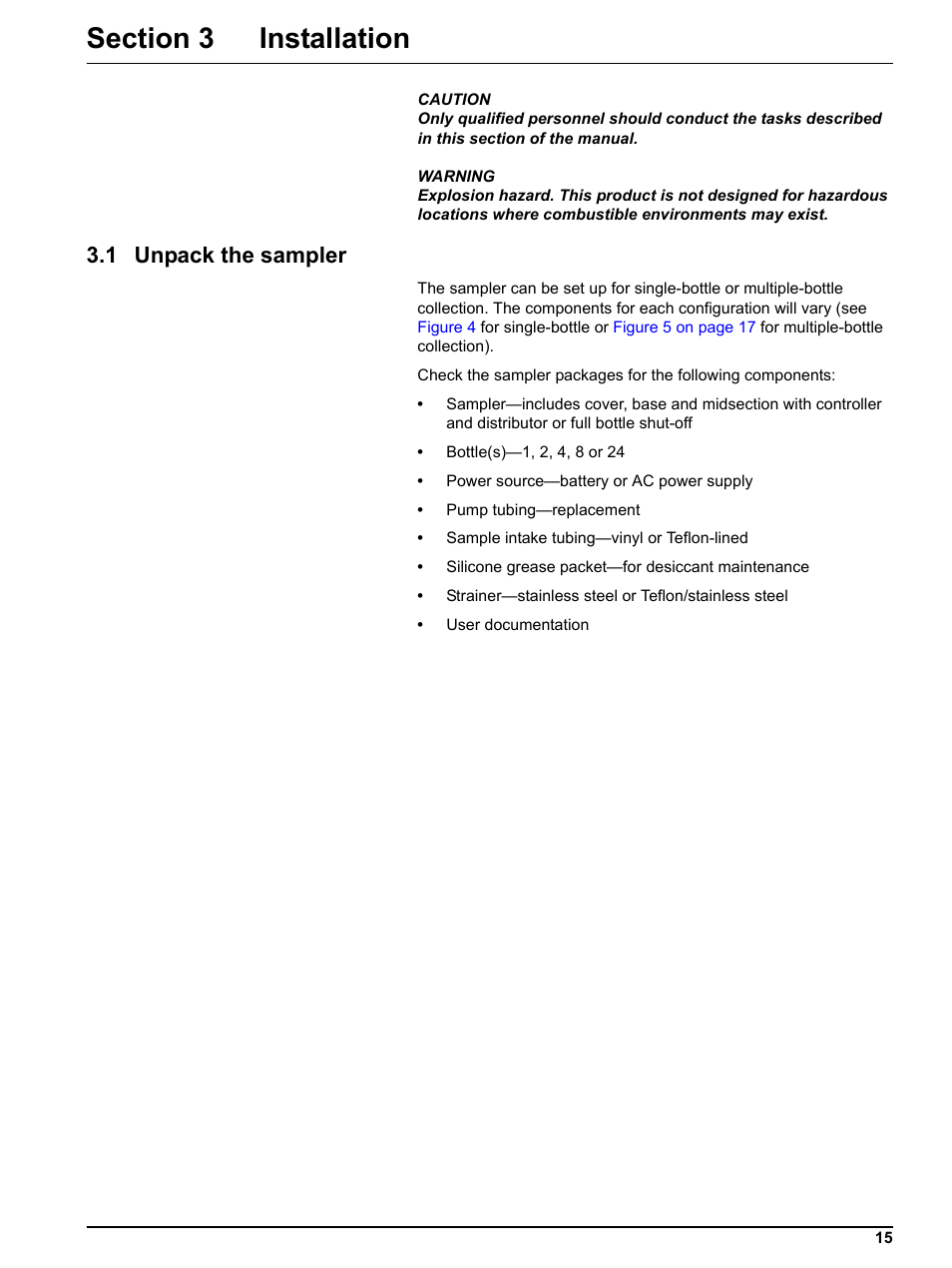 Section 3 installation, 1 unpack the sampler | Hach-Lange Sigma SD900 Portable User Manual | Page 17 / 82