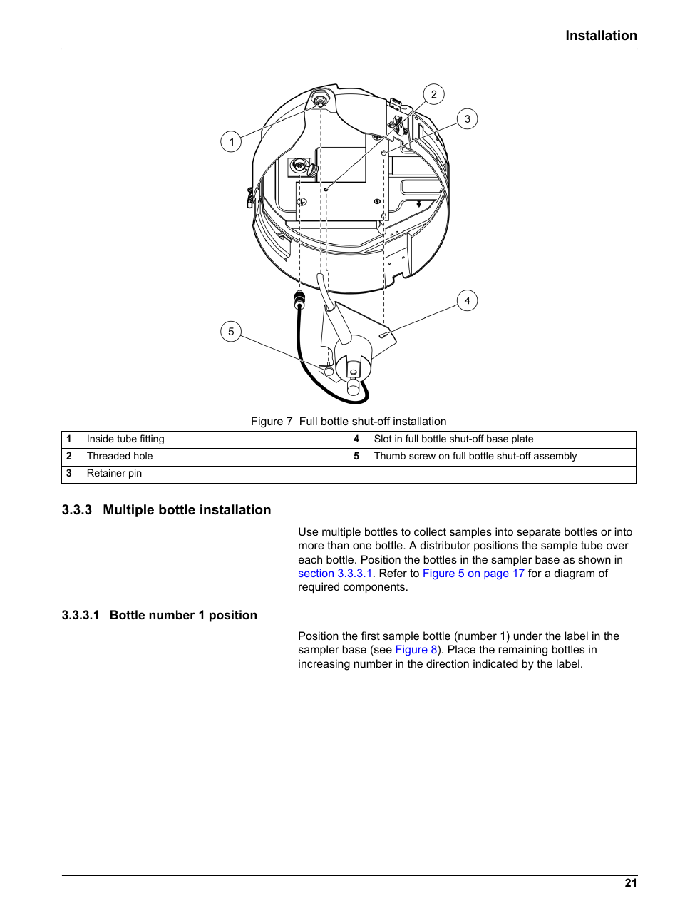 3 multiple bottle installation, 1 bottle number 1 position, Installation 3.3.3 multiple bottle installation | Hach-Lange Sigma SD900 Portable User Manual | Page 23 / 82