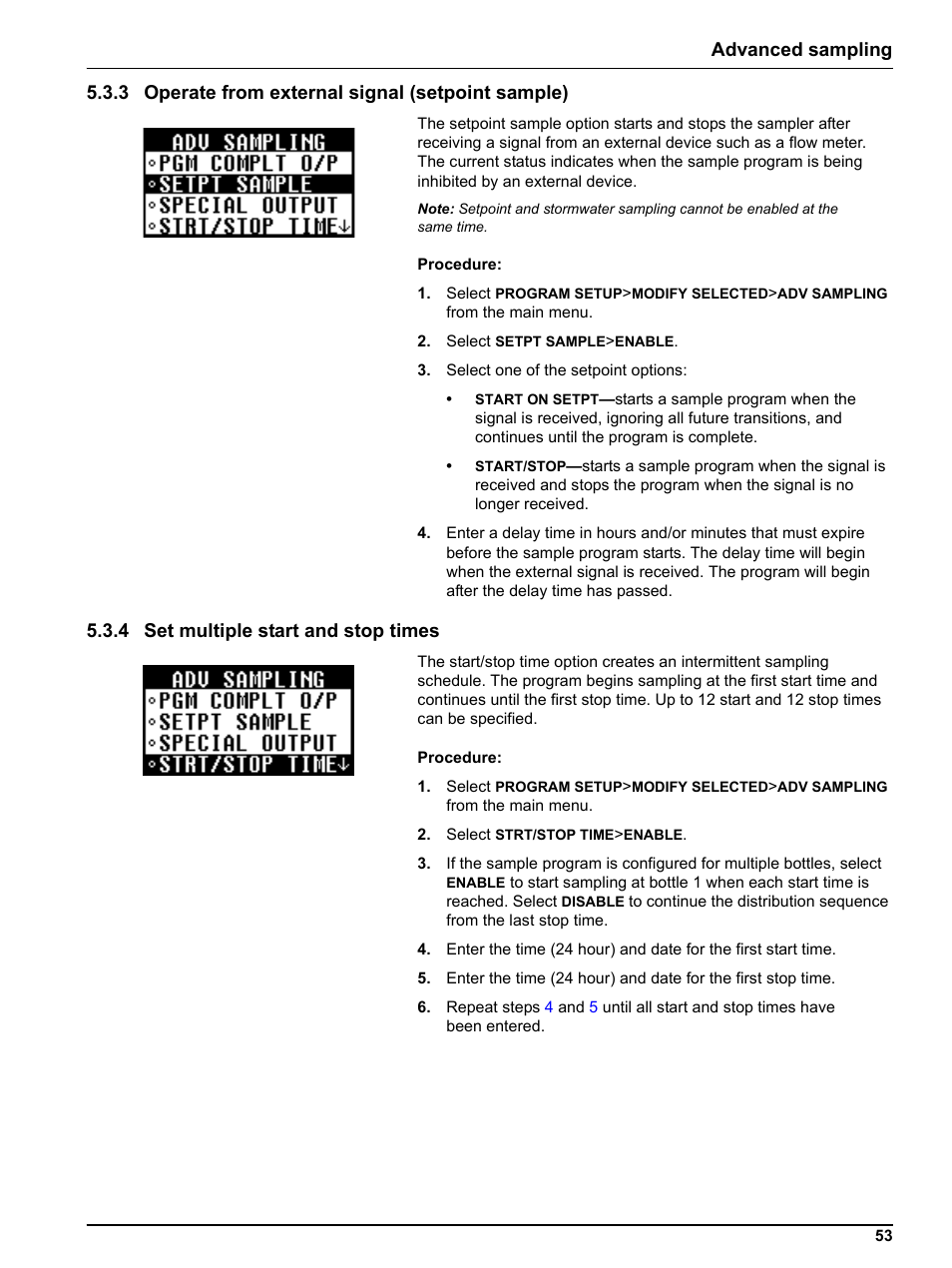 3 operate from external signal (setpoint sample), 4 set multiple start and stop times | Hach-Lange Sigma SD900 Portable User Manual | Page 55 / 82