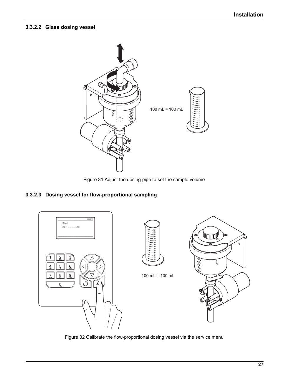 2 glass dosing vessel, 3 dosing vessel for flow-proportional sampling, Installation | Hach-Lange BUHLER 3010 4010 6010 Short Manual User Manual | Page 27 / 62