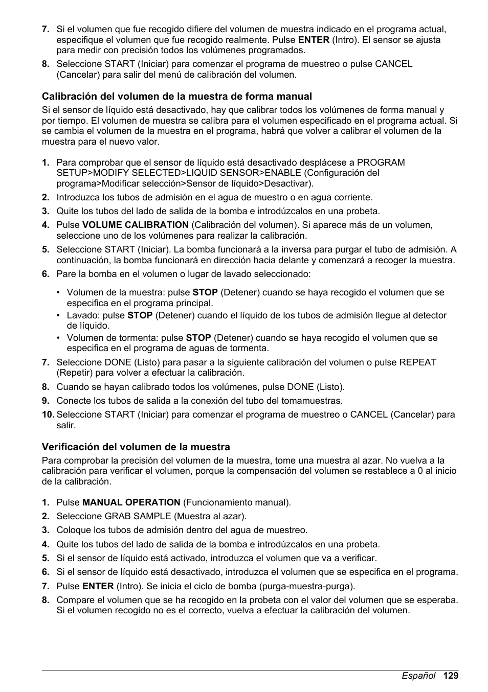 Verificación del volumen de la muestra | Hach-Lange SD900 Refrigerated Sampler, SD900 AWRS Basic User Manual User Manual | Page 129 / 400