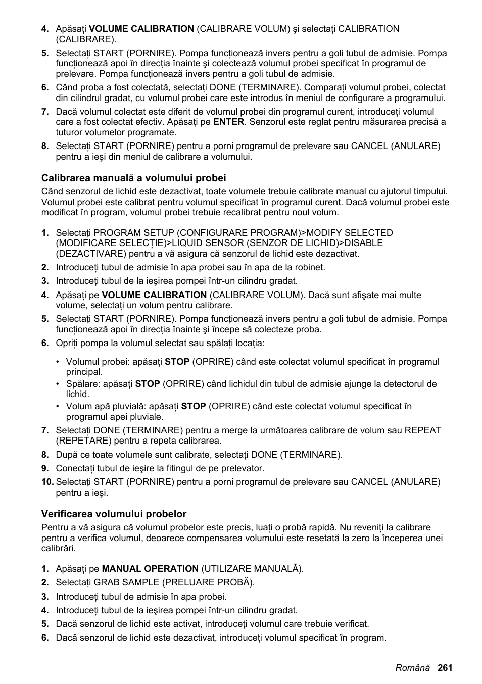 Calibrarea manuală a volumului probei, Verificarea volumului probelor | Hach-Lange SD900 Refrigerated Sampler, SD900 AWRS Basic User Manual User Manual | Page 261 / 400