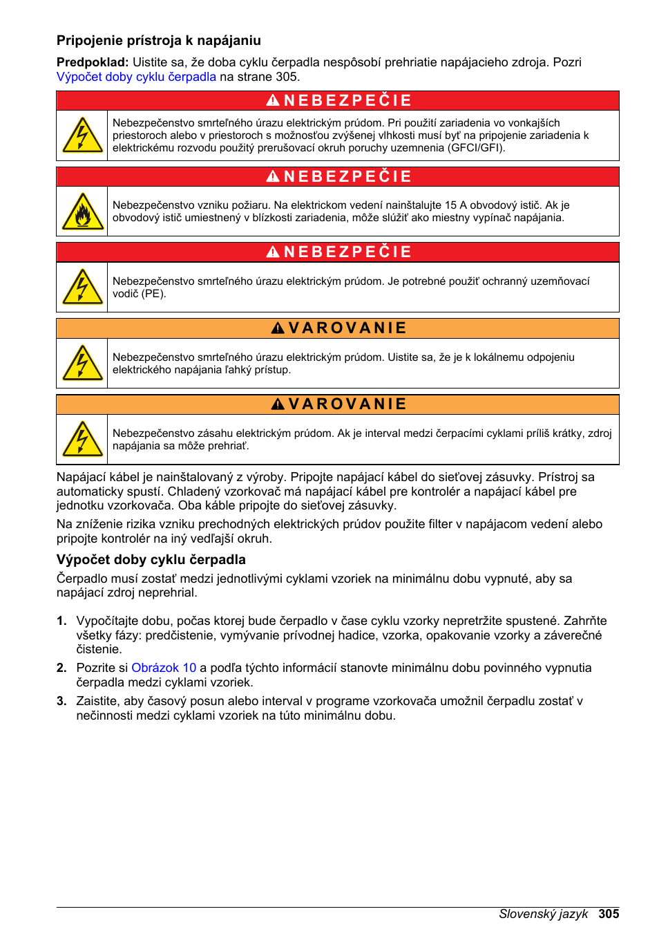 Pripojenie prístroja k napájaniu, Výpočet doby cyklu čerpadla | Hach-Lange SD900 Refrigerated Sampler, SD900 AWRS Basic User Manual User Manual | Page 305 / 400