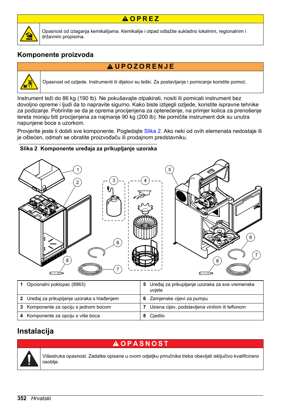 Komponente proizvoda, Instalacija, Na stranici | Hach-Lange SD900 Refrigerated Sampler, SD900 AWRS Basic User Manual User Manual | Page 352 / 400