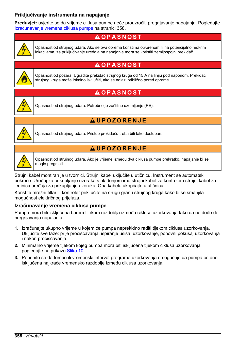 Priključivanje instrumenta na napajanje, Izračunavanje vremena ciklusa pumpe | Hach-Lange SD900 Refrigerated Sampler, SD900 AWRS Basic User Manual User Manual | Page 358 / 400