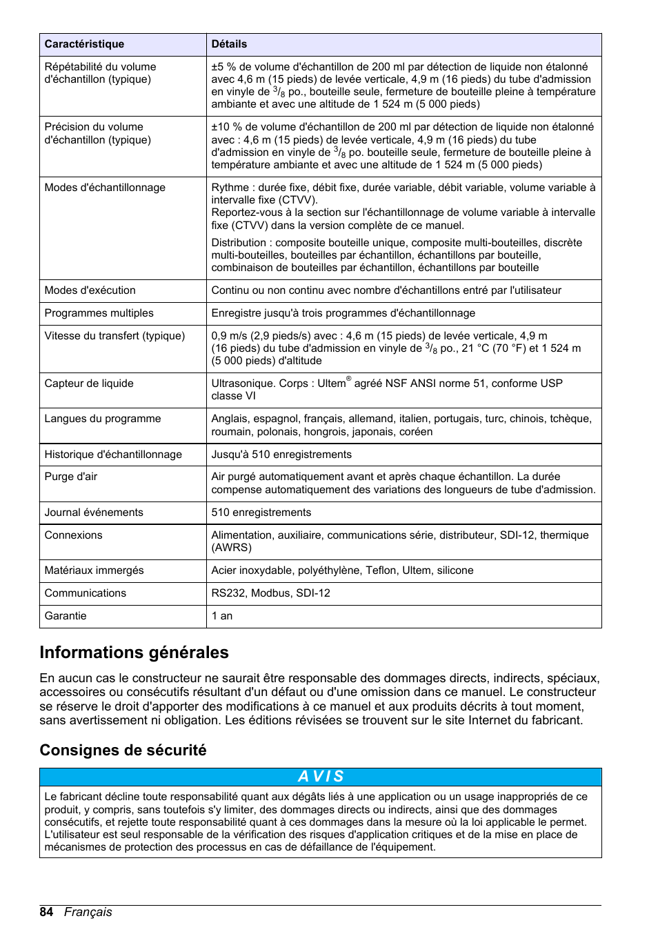 Informations générales, Consignes de sécurité | Hach-Lange SD900 Refrigerated Sampler, SD900 AWRS Basic User Manual User Manual | Page 84 / 400