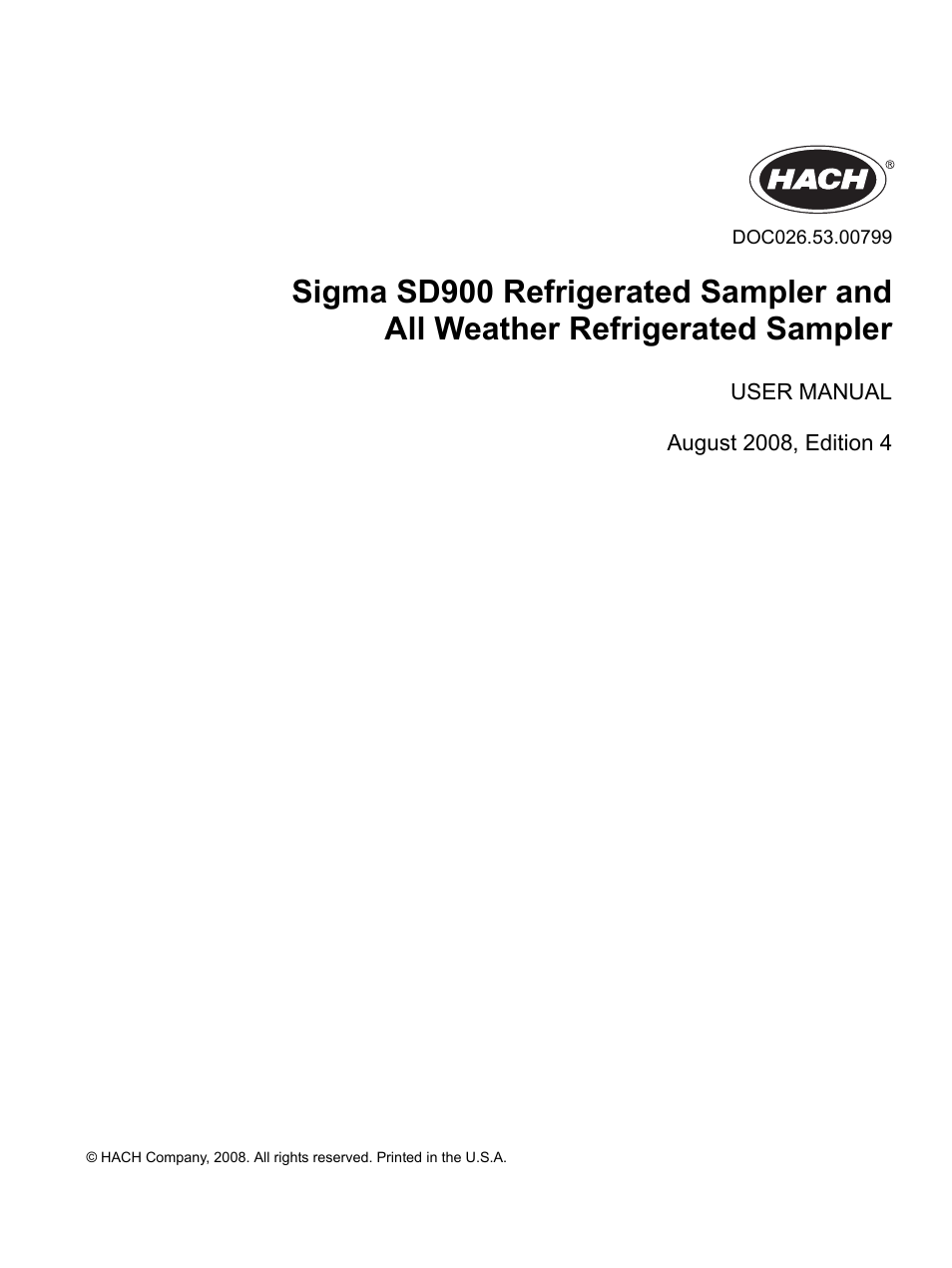 Hach-Lange SIGMA SD900 Refrigerated Sampler and All Weather Refrigerated Sampler User Manual User Manual | 114 pages