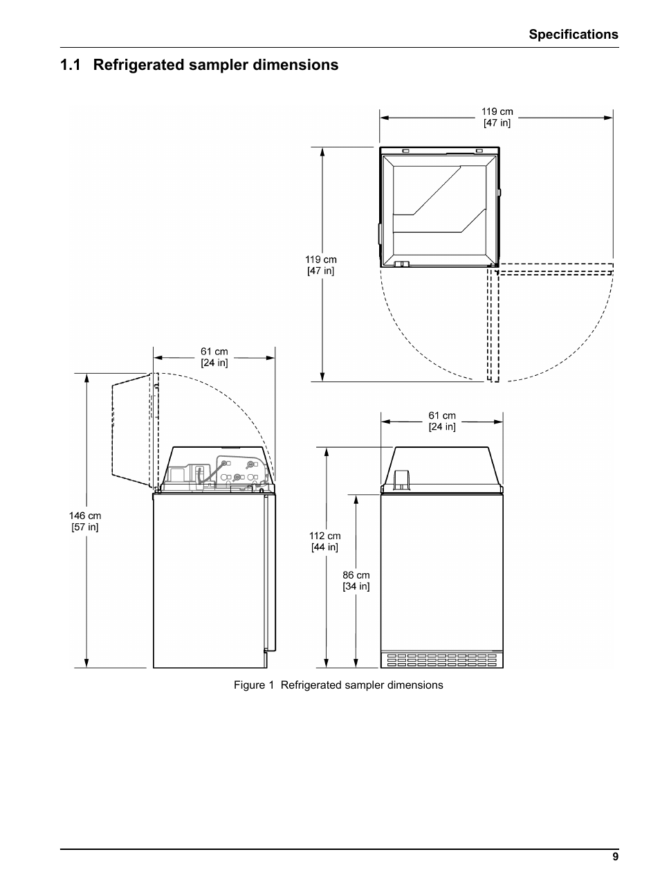 1 refrigerated sampler dimensions | Hach-Lange SIGMA SD900 Refrigerated Sampler and All Weather Refrigerated Sampler User Manual User Manual | Page 11 / 114