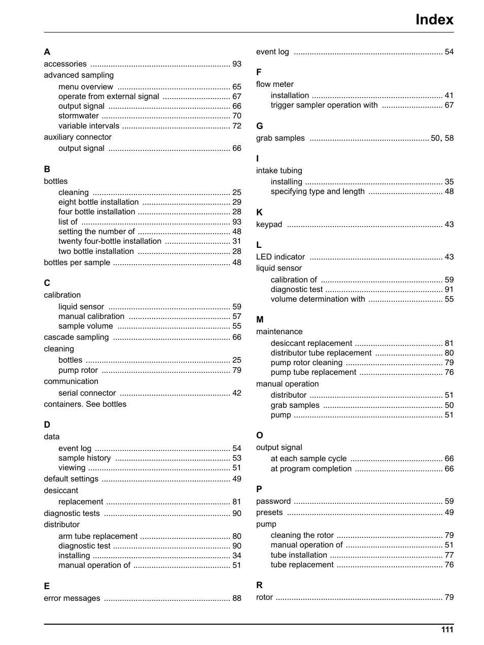 Index | Hach-Lange SIGMA SD900 Refrigerated Sampler and All Weather Refrigerated Sampler User Manual User Manual | Page 113 / 114