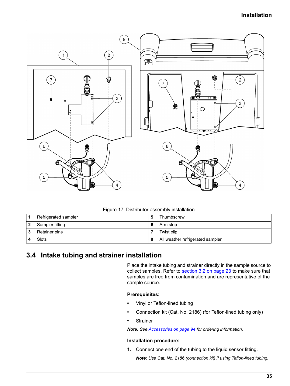 4 intake tubing and strainer installation, Figure 17, Installation | Hach-Lange SIGMA SD900 Refrigerated Sampler and All Weather Refrigerated Sampler User Manual User Manual | Page 37 / 114
