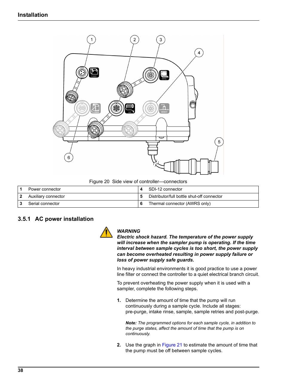 1 ac power installation, Figure 20, Power | Installation 3.5.1 ac power installation | Hach-Lange SIGMA SD900 Refrigerated Sampler and All Weather Refrigerated Sampler User Manual User Manual | Page 40 / 114