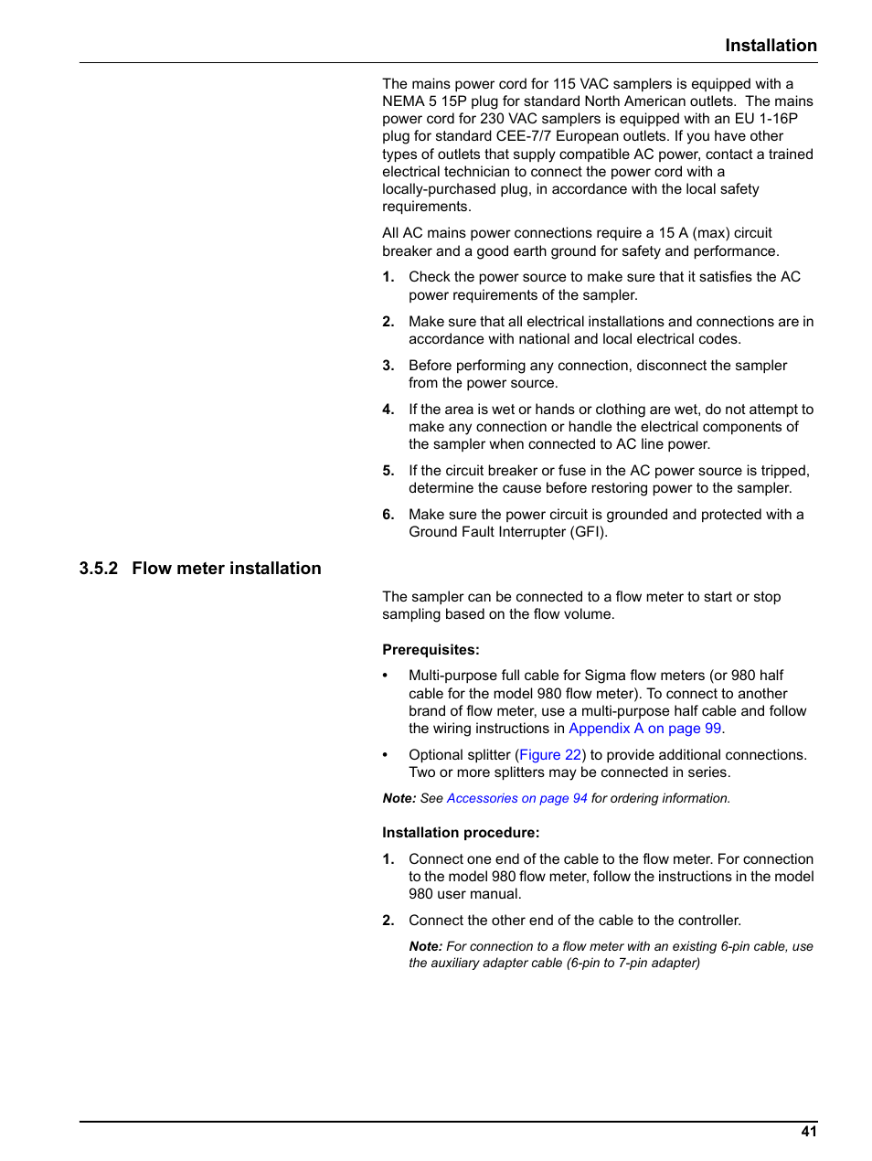 2 flow meter installation, Installation | Hach-Lange SIGMA SD900 Refrigerated Sampler and All Weather Refrigerated Sampler User Manual User Manual | Page 43 / 114