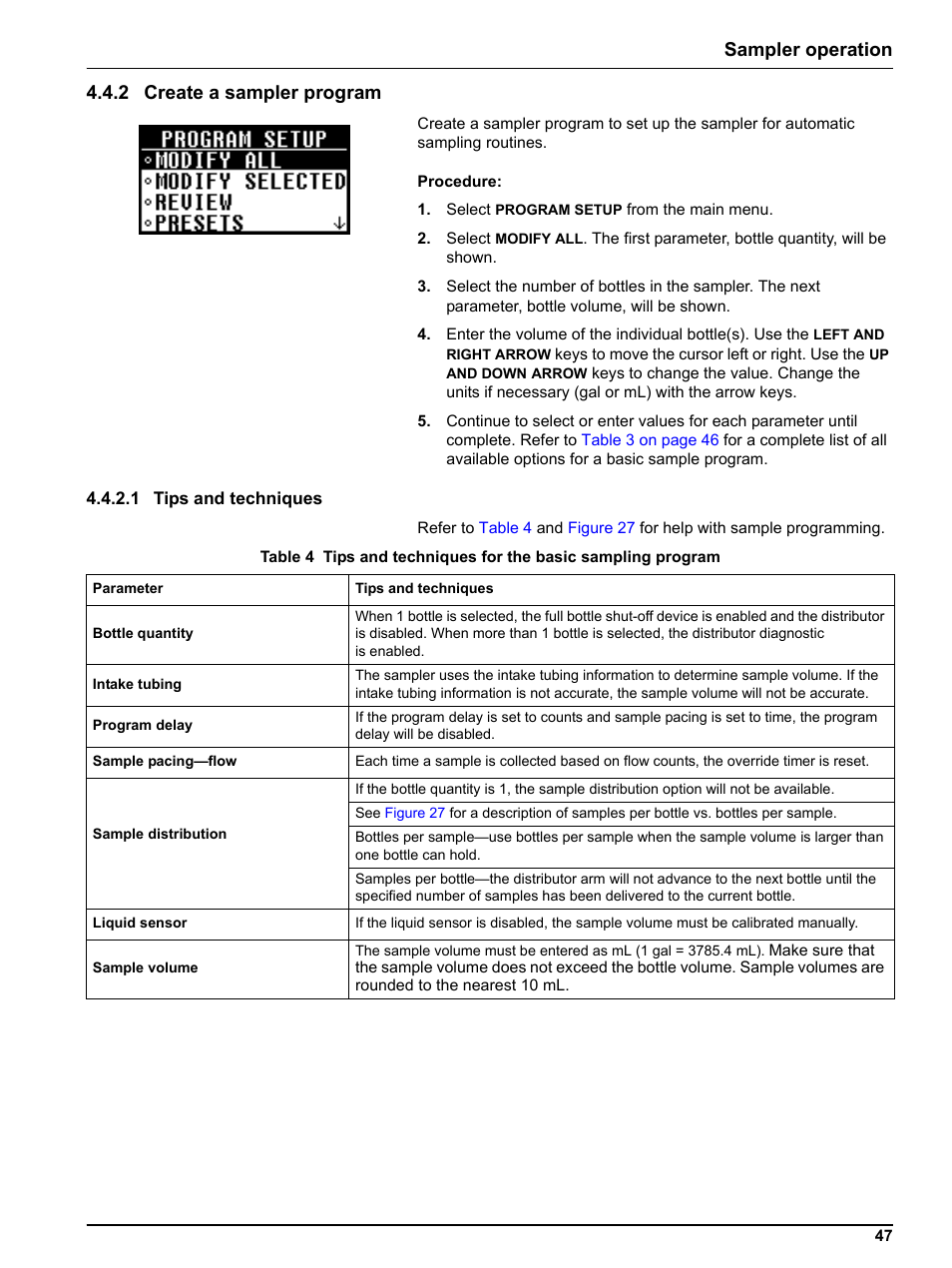 2 create a sampler program, 1 tips and techniques, Sampler operation 4.4.2 create a sampler program | Hach-Lange SIGMA SD900 Refrigerated Sampler and All Weather Refrigerated Sampler User Manual User Manual | Page 49 / 114