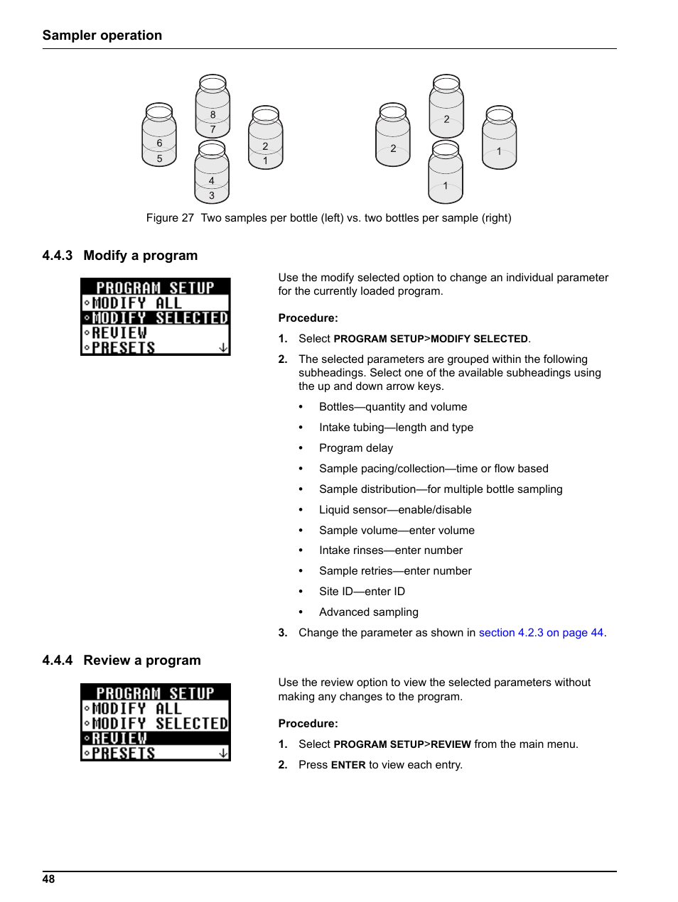 3 modify a program, 4 review a program, 3 modify a program 4.4.4 review a program | Figure 27, Sampler operation 4.4.3 modify a program | Hach-Lange SIGMA SD900 Refrigerated Sampler and All Weather Refrigerated Sampler User Manual User Manual | Page 50 / 114