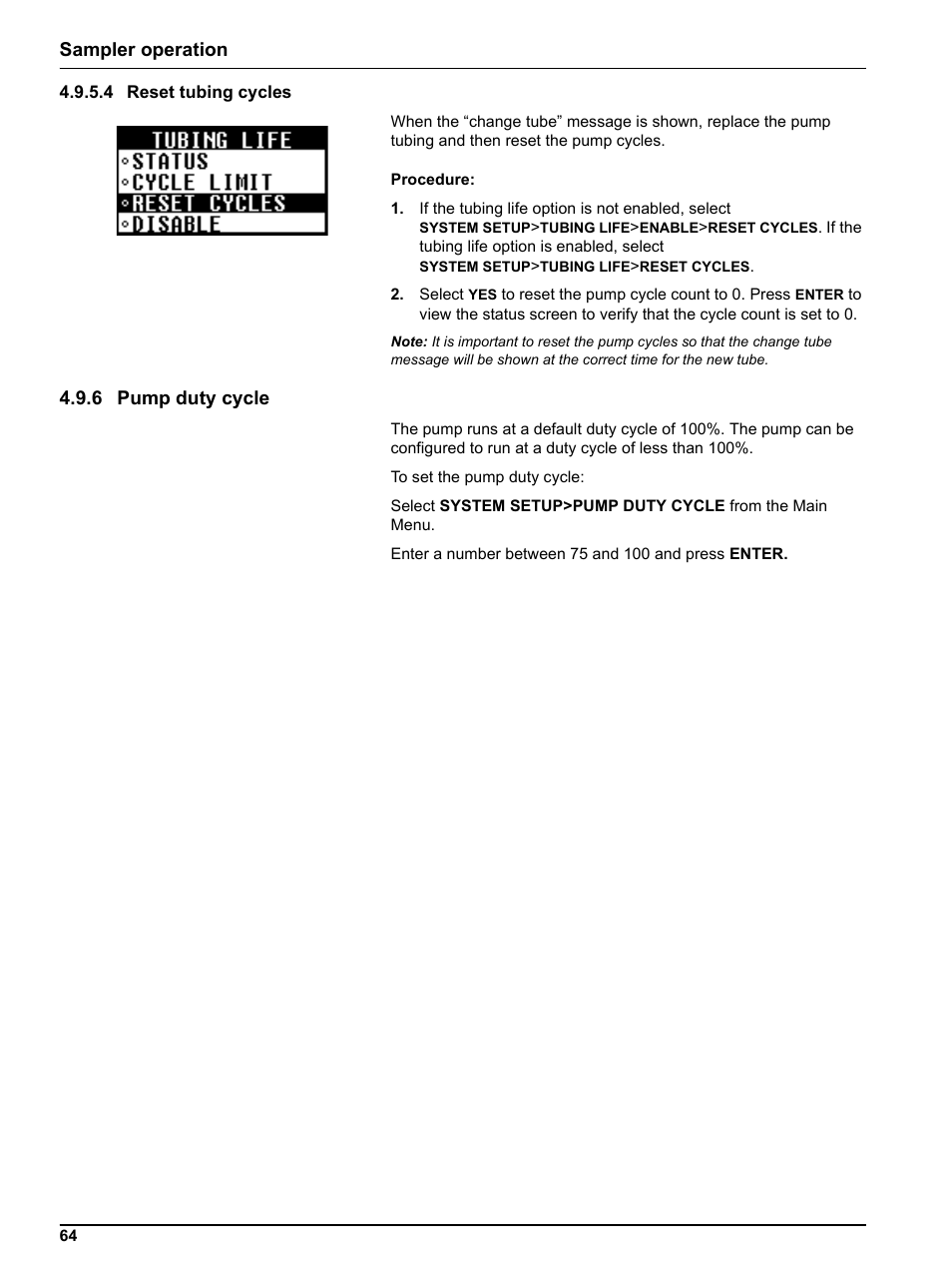 4 reset tubing cycles, 6 pump duty cycle, Sampler operation | Hach-Lange SIGMA SD900 Refrigerated Sampler and All Weather Refrigerated Sampler User Manual User Manual | Page 66 / 114