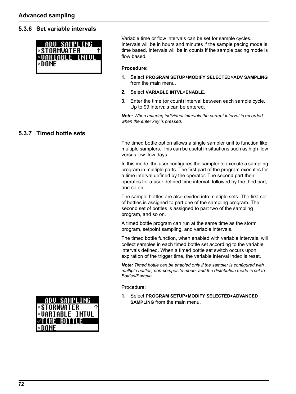 6 set variable intervals, 7 timed bottle sets, 6 set variable intervals 5.3.7 timed bottle sets | Advanced sampling 5.3.6 set variable intervals | Hach-Lange SIGMA SD900 Refrigerated Sampler and All Weather Refrigerated Sampler User Manual User Manual | Page 74 / 114