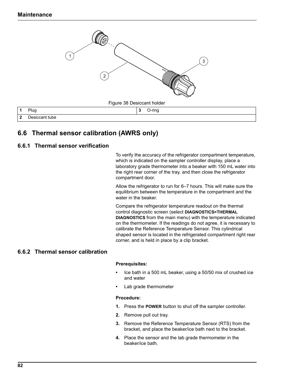 6 thermal sensor calibration (awrs only), 1 thermal sensor verification, 2 thermal sensor calibration | Figure 38, Maintenance | Hach-Lange SIGMA SD900 Refrigerated Sampler and All Weather Refrigerated Sampler User Manual User Manual | Page 84 / 114