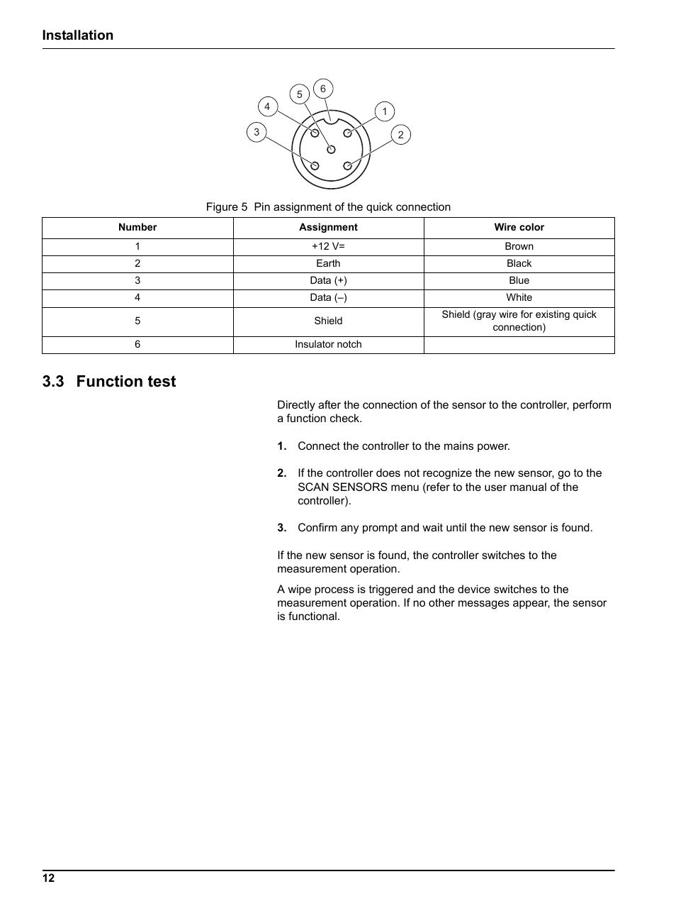 3 function test, Installation | Hach-Lange SONATAX sc User Manual | Page 12 / 38