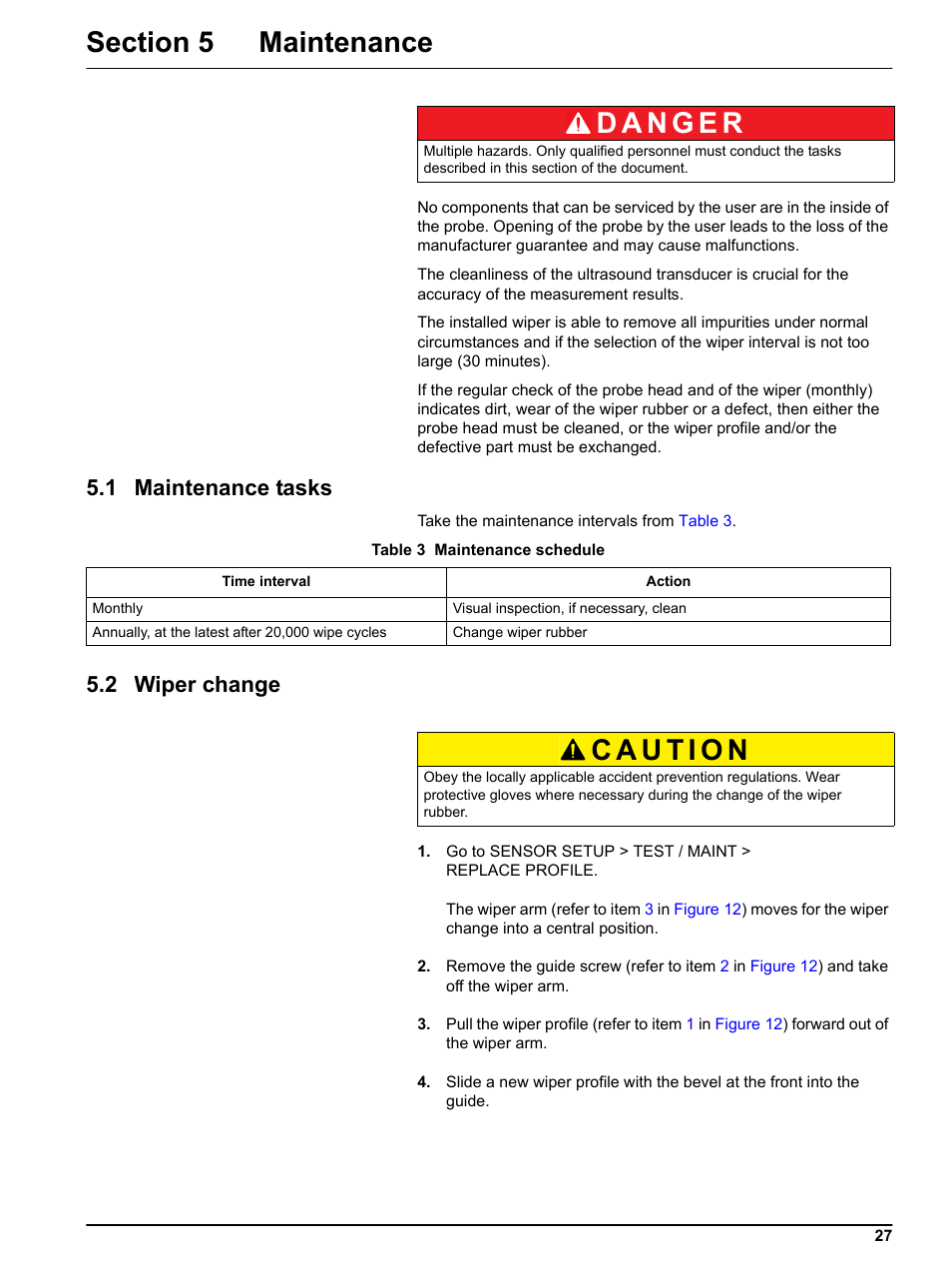 Section 5 maintenance, 1 maintenance tasks, 2 wiper change | 1 maintenance tasks 5.2 wiper change | Hach-Lange SONATAX sc User Manual | Page 27 / 38