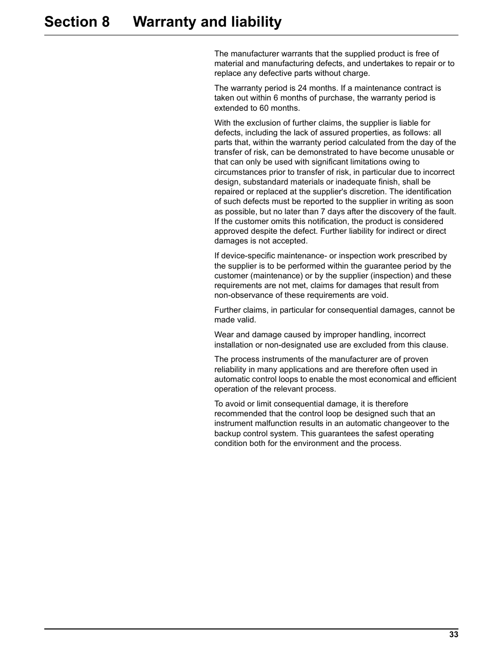 Section 8 warranty and liability | Hach-Lange SONATAX sc User Manual | Page 33 / 38