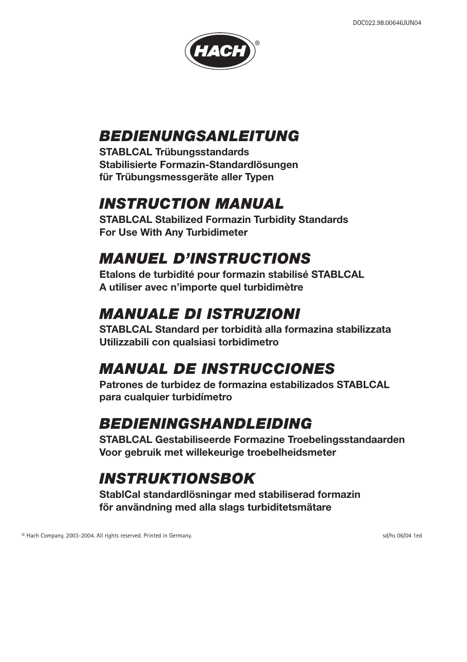 Hach-Lange STABLCAL User Manual | 44 pages