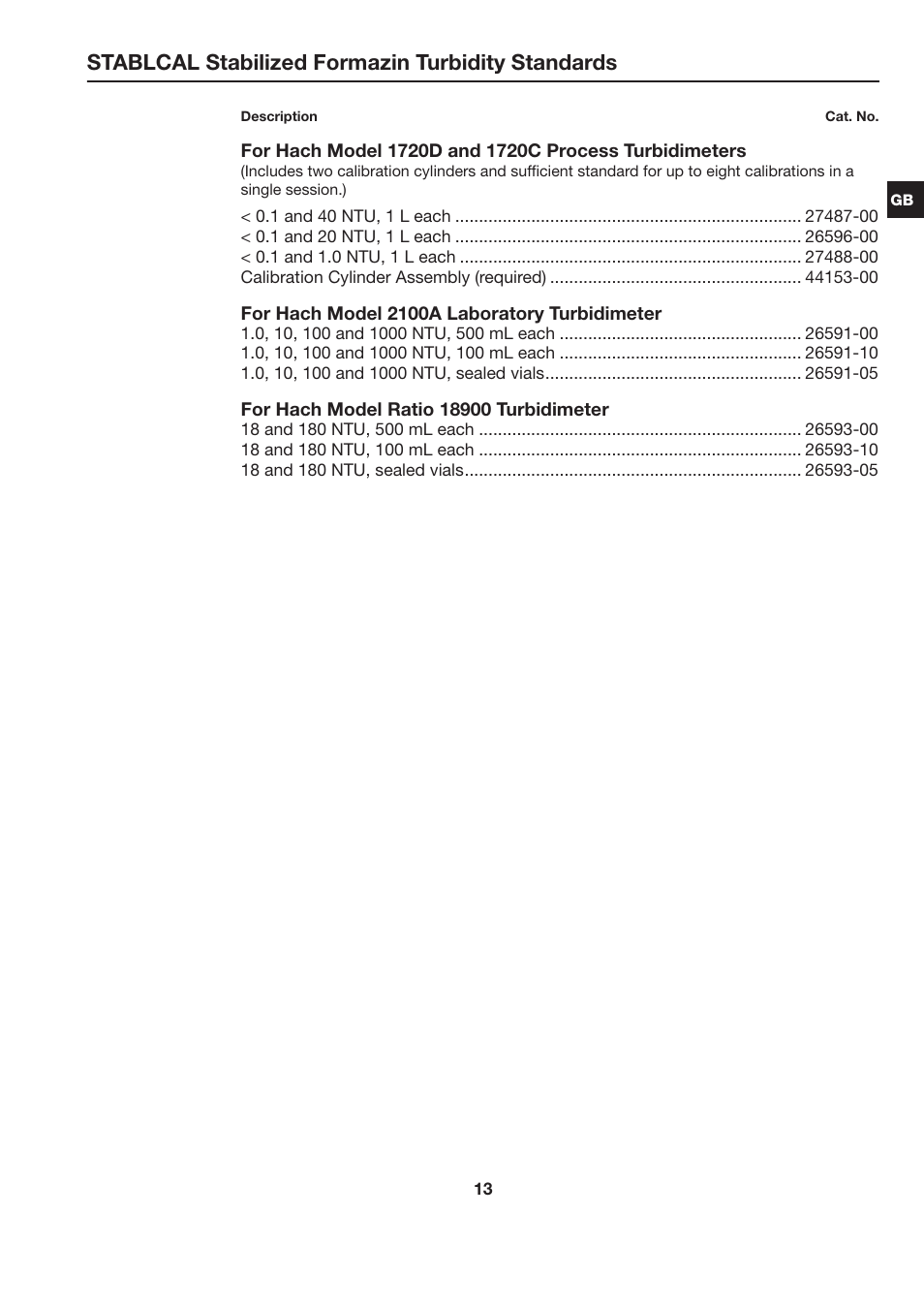 Stablcal stabilized formazin turbidity standards | Hach-Lange STABLCAL User Manual | Page 13 / 44