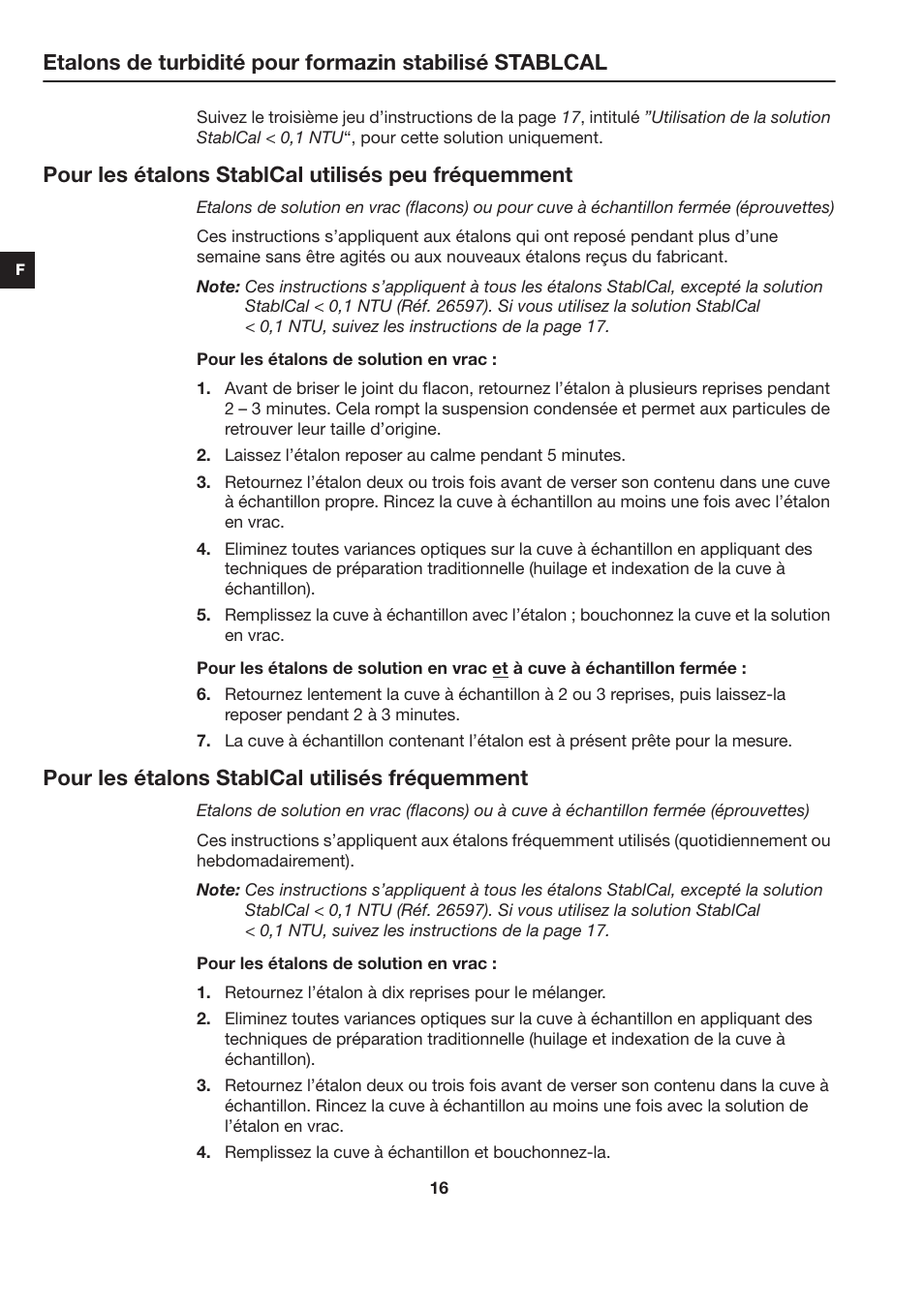 Pour les étalons stablcal utilisés peu fréquemment, Pour les étalons stablcal utilisés fréquemment | Hach-Lange STABLCAL User Manual | Page 16 / 44