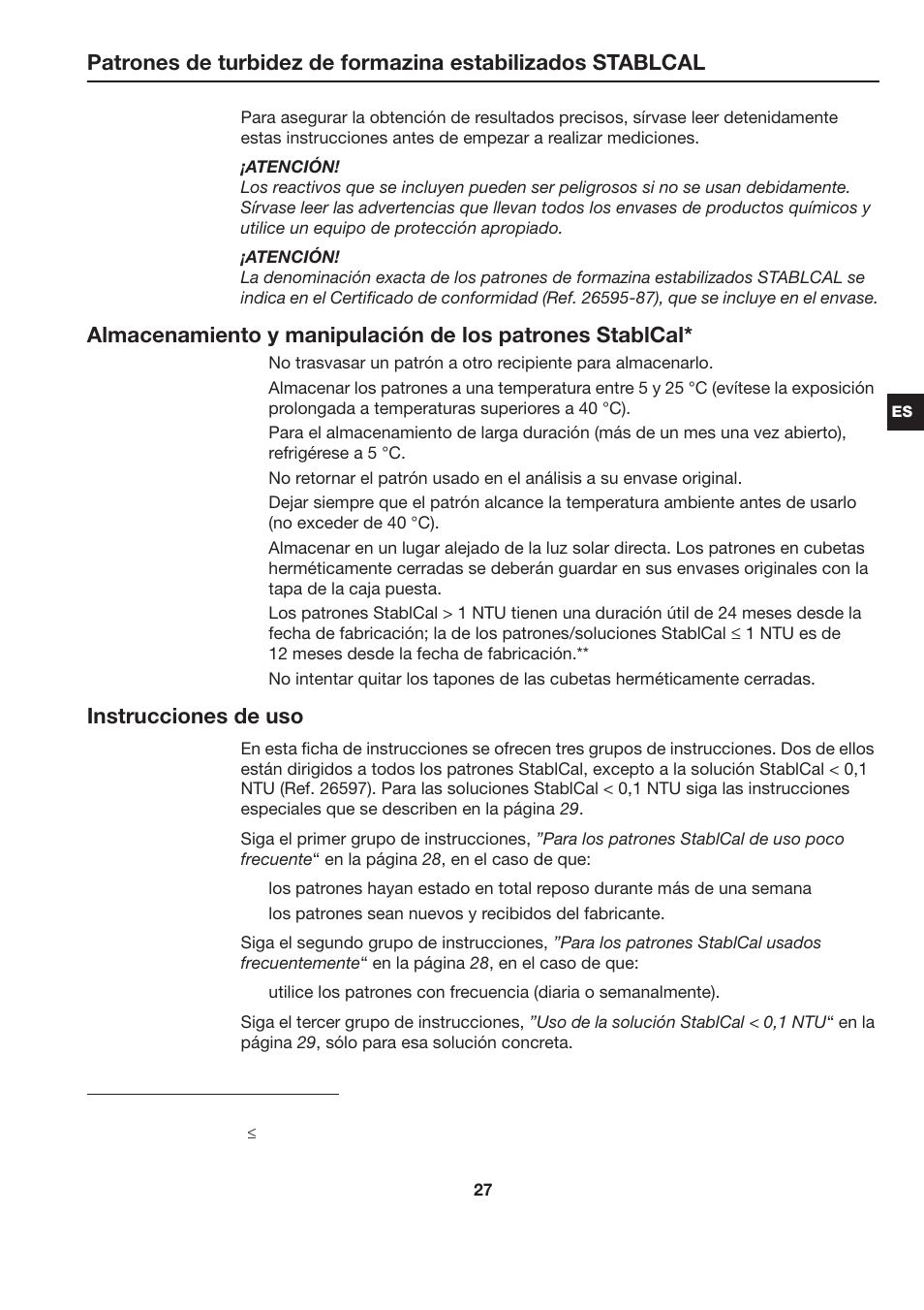 Instrucciones de uso | Hach-Lange STABLCAL User Manual | Page 27 / 44