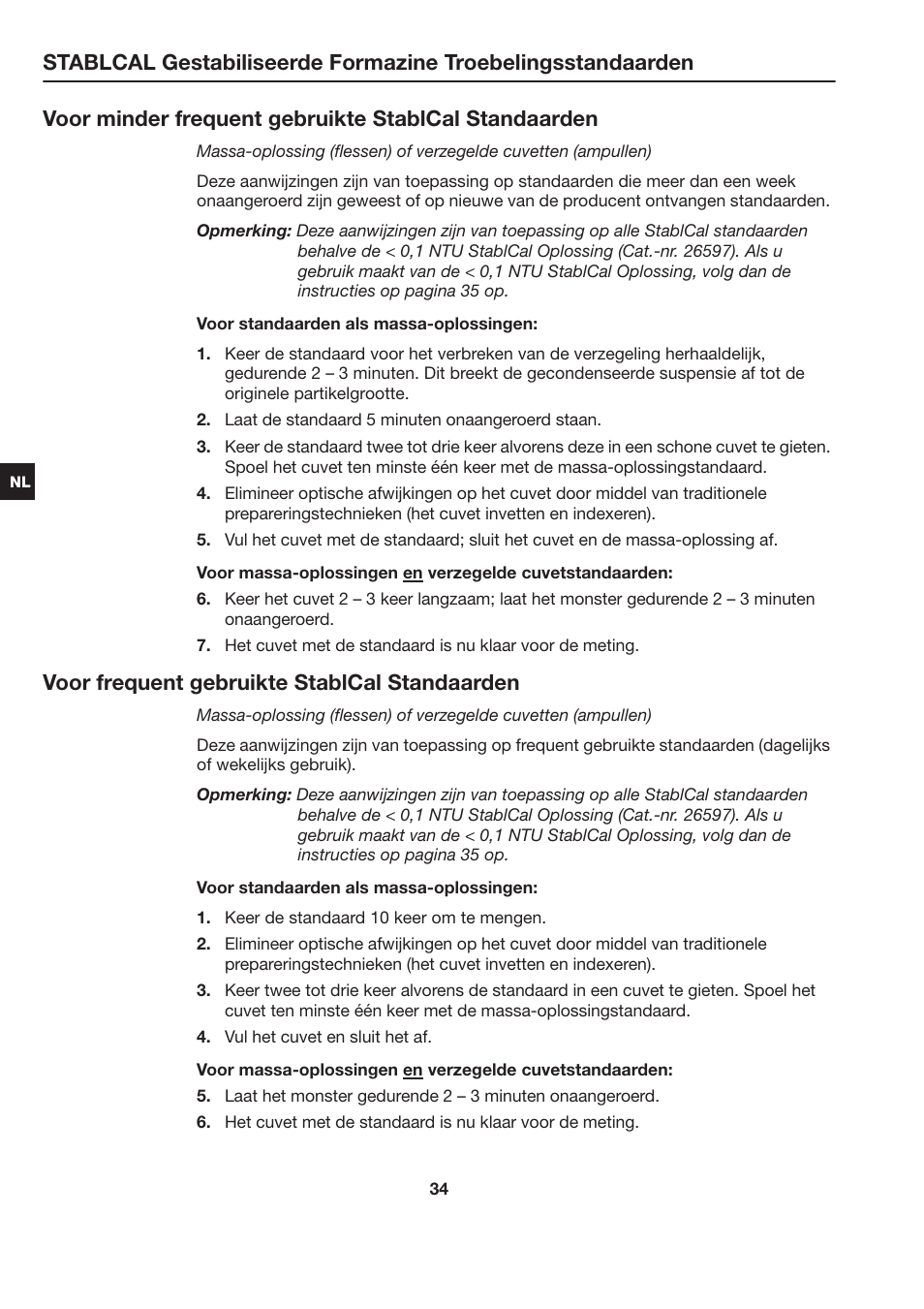 Voor frequent gebruikte stablcal standaarden | Hach-Lange STABLCAL User Manual | Page 34 / 44