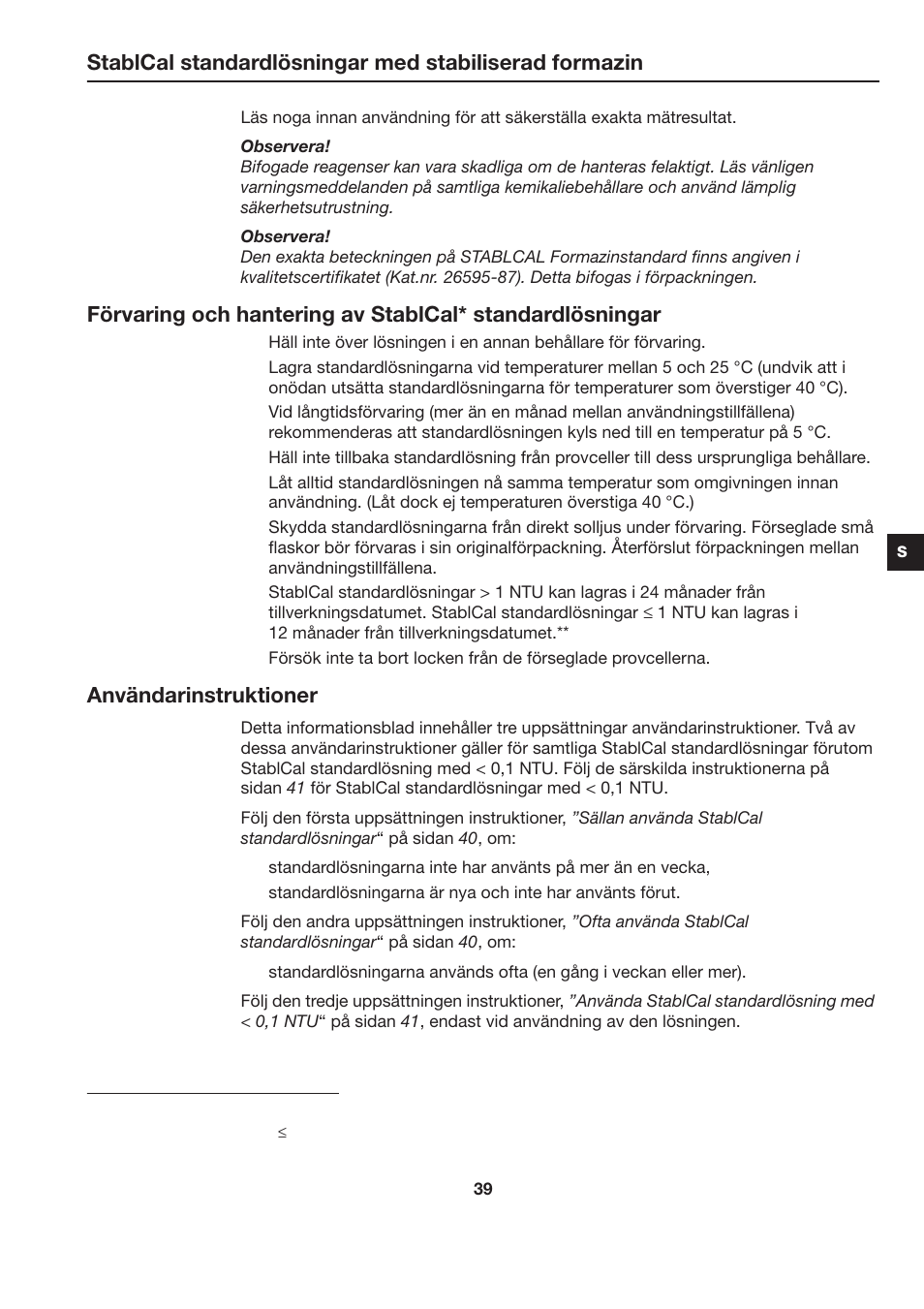 Användarinstruktioner | Hach-Lange STABLCAL User Manual | Page 39 / 44