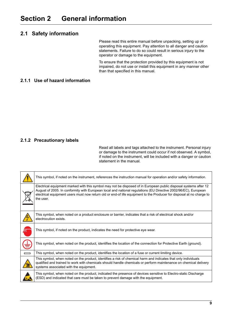 1 safety information | Hach-Lange SURFACE SCATTER 7 sc Turbidimeter User Manual | Page 11 / 64