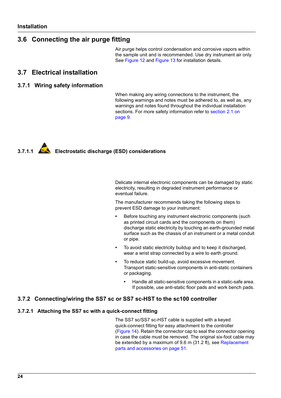 6 connecting the air purge fitting, 7 electrical installation | Hach-Lange SURFACE SCATTER 7 sc Turbidimeter User Manual | Page 26 / 64