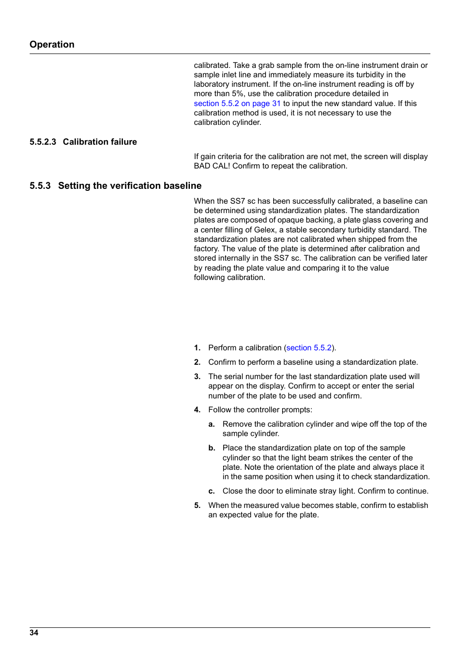 Operation, 3 setting the verification baseline | Hach-Lange SURFACE SCATTER 7 sc Turbidimeter User Manual | Page 36 / 64