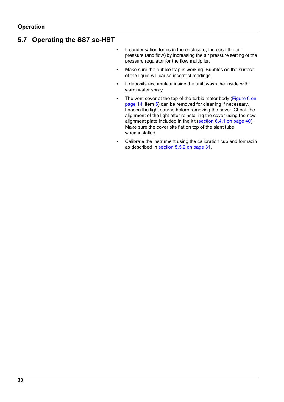 7 operating the ss7 sc-hst, Operation | Hach-Lange SURFACE SCATTER 7 sc Turbidimeter User Manual | Page 40 / 64