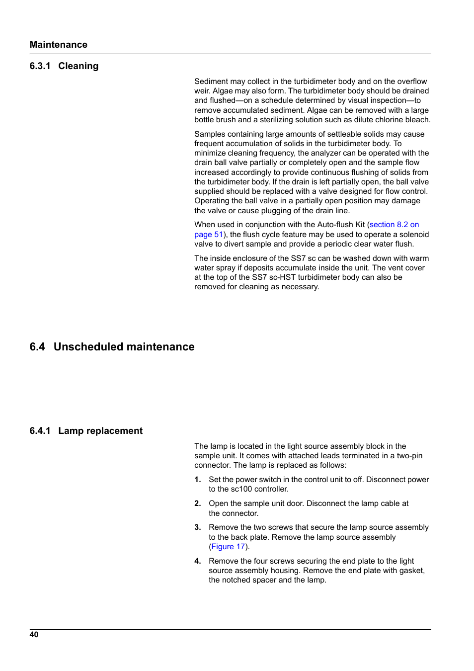 4 unscheduled maintenance | Hach-Lange SURFACE SCATTER 7 sc Turbidimeter User Manual | Page 42 / 64