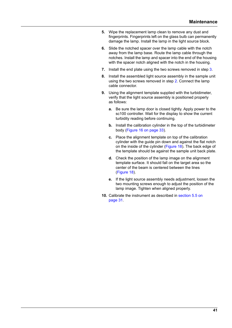Maintenance | Hach-Lange SURFACE SCATTER 7 sc Turbidimeter User Manual | Page 43 / 64