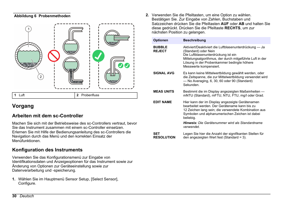 Vorgang, Arbeiten mit dem sc-controller, Konfiguration des instruments | Abbildung 6 | Hach-Lange FILTERTRAK FT 660 sc Basic User Manual User Manual | Page 30 / 90